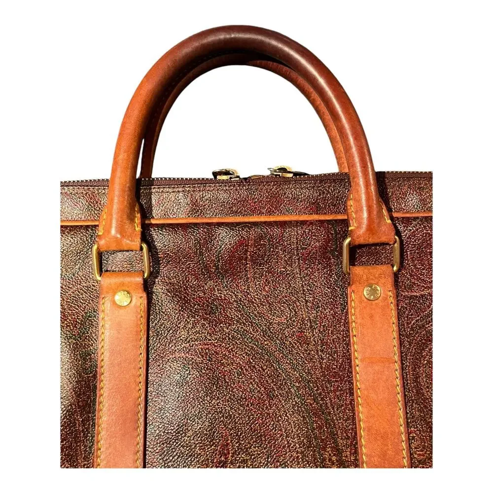 ETRO Vintage Paisley Bag Leather Briefcase Travel Office Dual Top Handle Lined